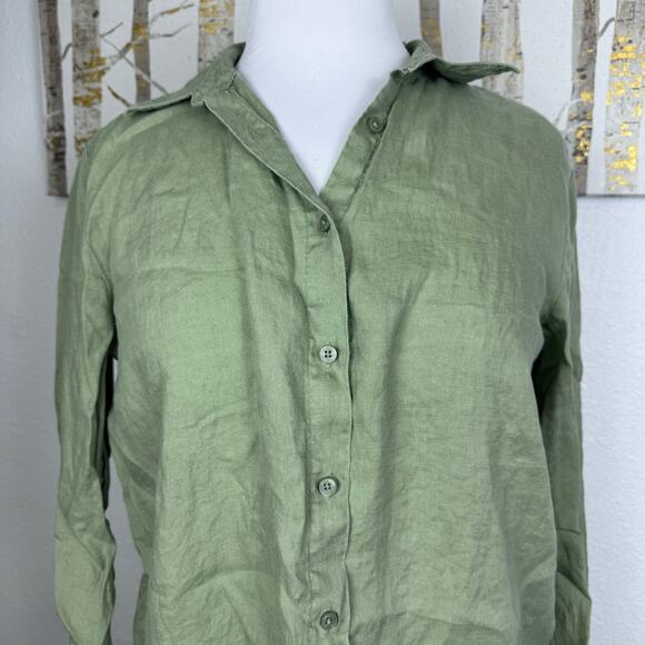 United Colors of Benetton Linen Long Sleeve Button Down Sage Green Small - Picture 2 of 7